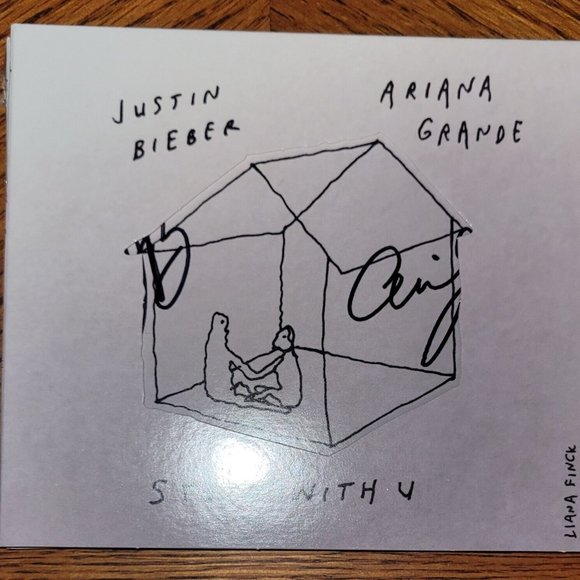 Justin Bieber & Ariana Grande Autographed "Stuck With U" CD Cover, Signed Wicked - Picture 2 of 5